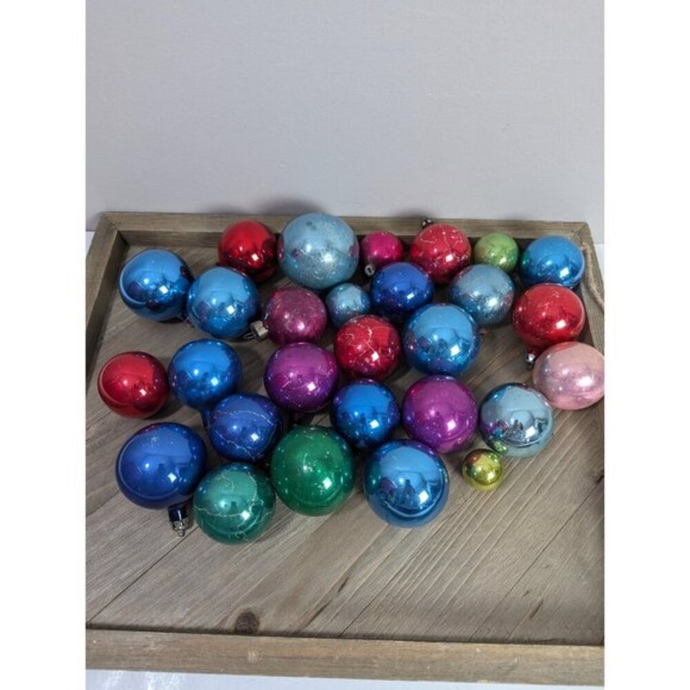 Vintage mercury glass christmas ornaments  small classic color baubles lot of 28